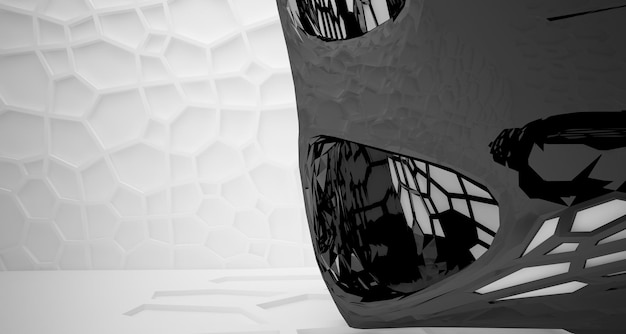 Abstract white and black smooth parametric interior with window 3D illustration and rendering