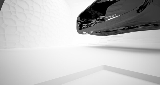 Abstract white and black smooth parametric interior with window 3D illustration and rendering