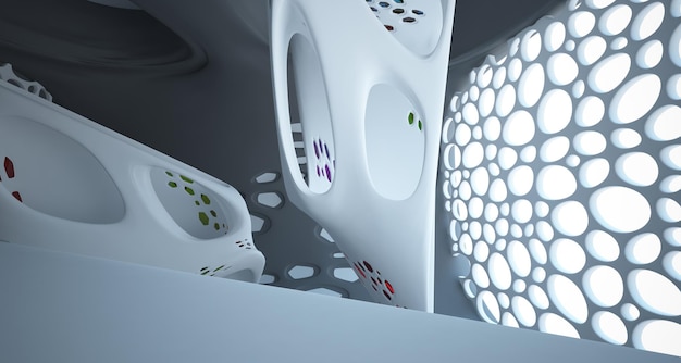 Abstract white and black smooth parametric interior with window 3D illustration and rendering