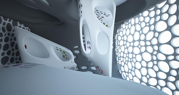 Abstract white and black smooth parametric interior with window 3D illustration and rendering