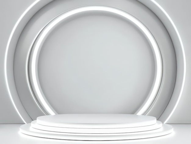 Abstract White Circular Podium with Neon Lights