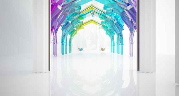 Photo abstract white and colored gradient glasses gothic interior 3d illustration and rendering