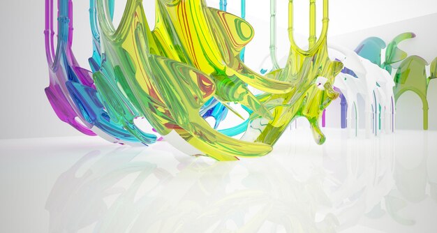 Abstract white and colored gradient glasses gothic interior 3D illustration and rendering