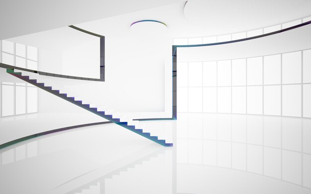 Abstract white and colored gradient glasses interior multilevel public space with window 3D