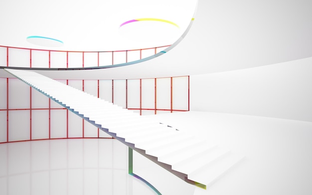 Abstract white and colored gradient glasses interior multilevel public space with window 3D