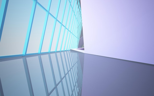 Abstract white and colored gradient glasses interior multilevel public space with window 3D