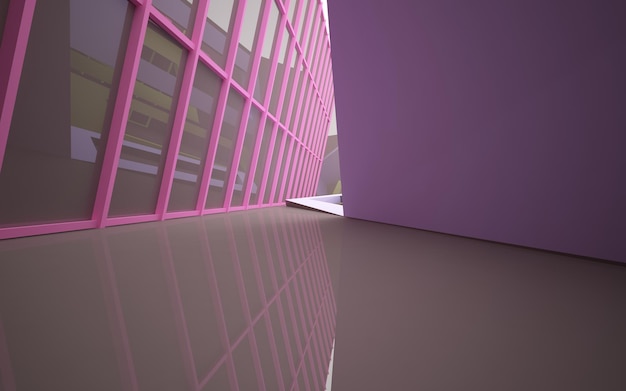 Abstract white and colored gradient glasses interior multilevel public space with window 3D