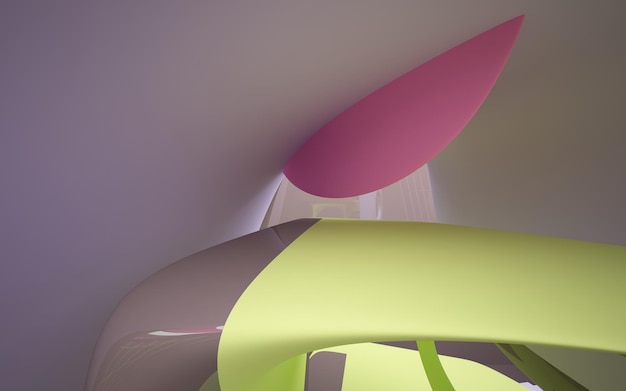 Abstract white and colored gradient glasses interior multilevel public space with window 3D