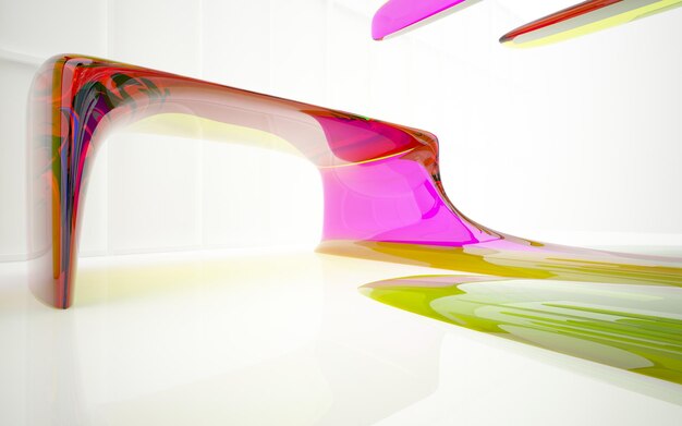 Abstract white and colored gradient glasses interior multilevel public space with window 3D