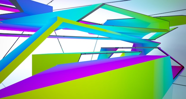 Abstract white and colored gradient glasses interior multilevel public space with window 3D