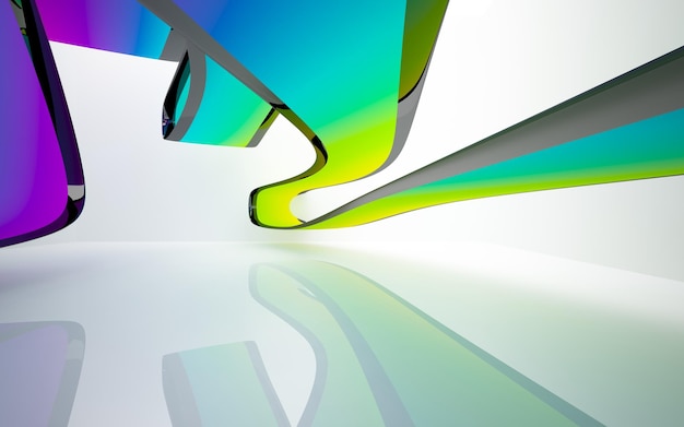 Abstract white and colored gradient glasses interior multilevel public space with window.