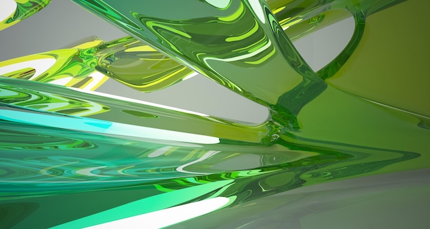 Abstract white and colored gradient glasses interior with window 3D illustration and rendering