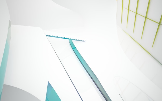 Abstract white and colored gradient glasses parametric interior with window 3D illustration