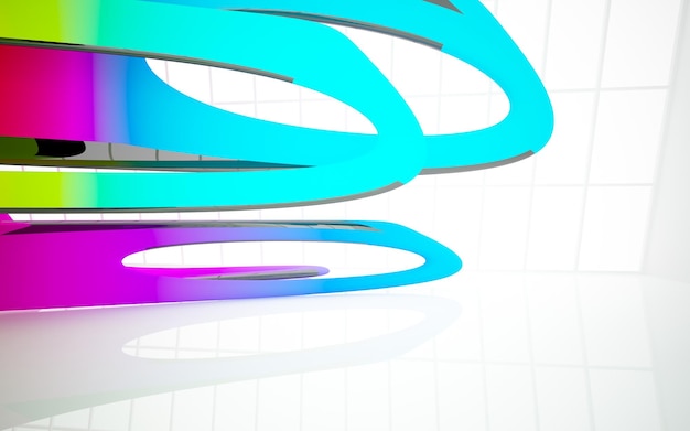 Abstract white and colored gradient glasses parametric interior with window 3D illustration