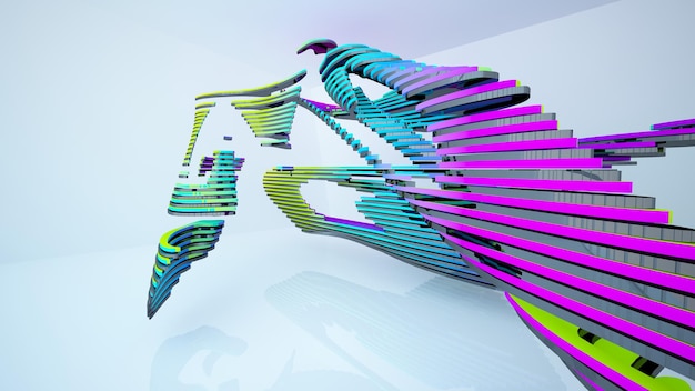 Abstract white and colored gradient glasses parametric interior with window 3D