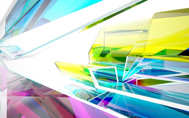 Abstract white and colored gradient glasses parametric interior with window. 3D