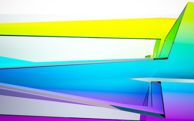 Abstract white and colored gradient glasses parametric interior with window. 3D