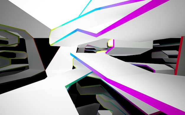 Abstract white and colored gradient  interior from array cubes with large window.