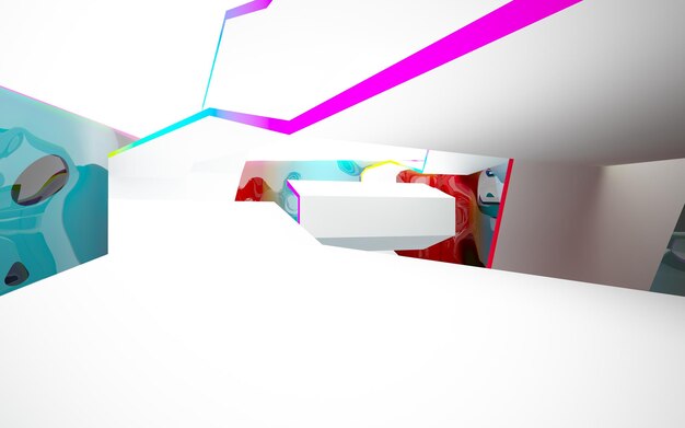 Abstract white and colored gradient  interior from array cubes with large window.