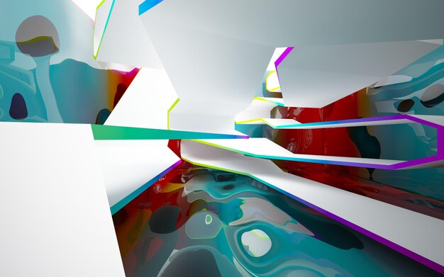 Abstract white and colored gradient  interior from array cubes with large window.