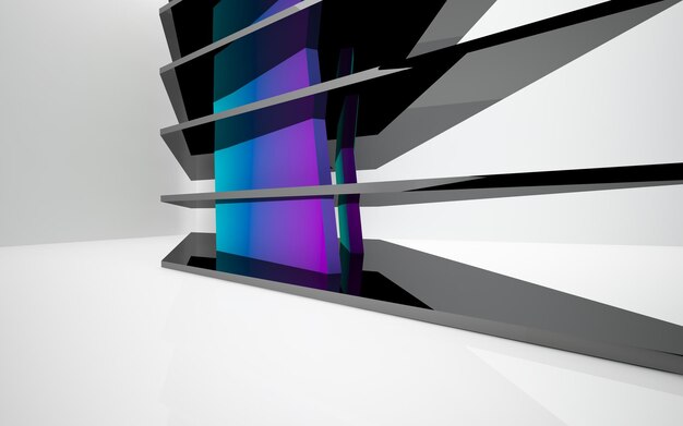 Abstract white and colored gradient  interior multilevel public space with window. 3D illustration