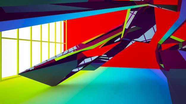 Abstract white and colored gradient interior with window 3D illustration and rendering