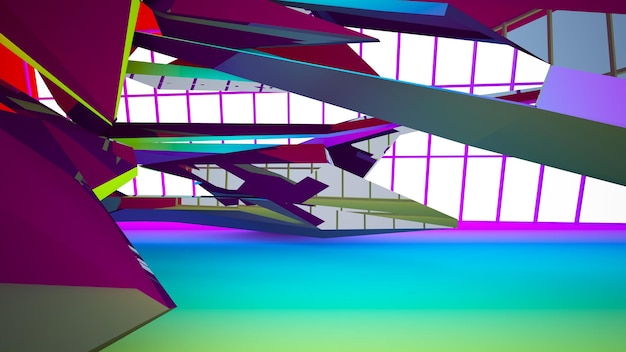 Abstract white and colored gradient interior with window 3D illustration and rendering