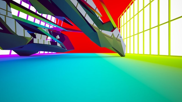 Abstract white and colored gradient interior with window 3D illustration and rendering