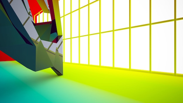 Abstract white and colored gradient interior with window 3D illustration and rendering