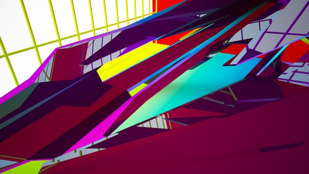 Abstract white and colored gradient interior with window 3D illustration and rendering