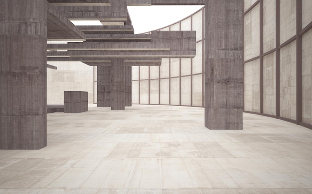 Abstract white and concrete parametric interior with window 3D illustration and rendering