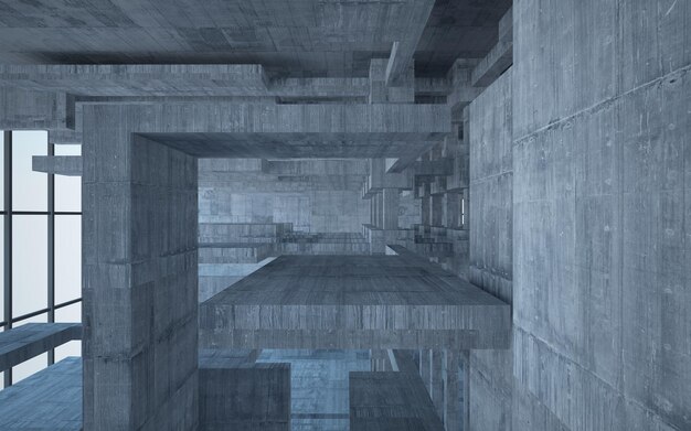 Abstract white and concrete parametric interior with window 3D illustration and rendering