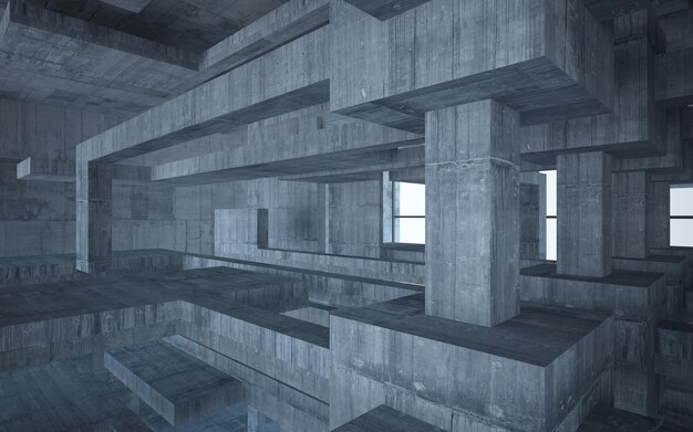 Abstract white and concrete parametric interior with window 3D illustration and rendering