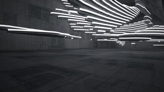 Abstract white and concrete parametric interior with window 3D illustration and rendering