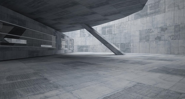 Abstract white and concrete parametric interior with window 3D illustration and rendering