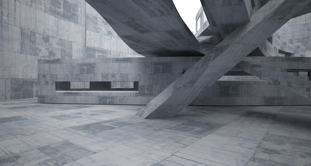 Abstract white and concrete parametric interior with window 3D illustration and rendering