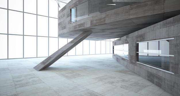 Abstract white and concrete parametric interior with window 3D illustration and rendering