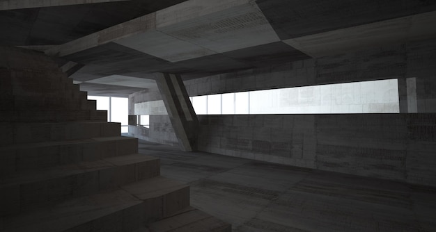 Abstract white and concrete parametric interior with window 3D illustration and rendering