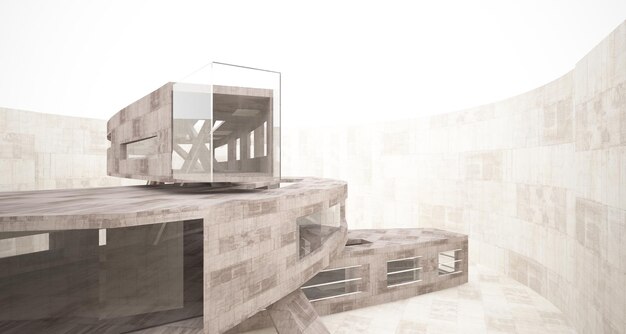 Abstract white and concrete parametric interior with window 3D illustration and rendering