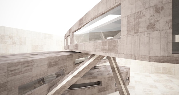 Abstract white and concrete parametric interior with window 3D illustration and rendering