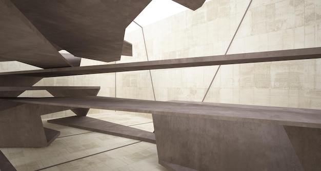 Abstract white and concrete parametric interior with window 3D illustration and rendering