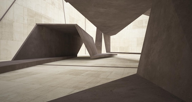 Abstract white and concrete parametric interior with window 3D illustration and rendering