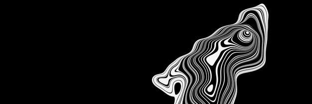 Photo abstract white contour lines on black background