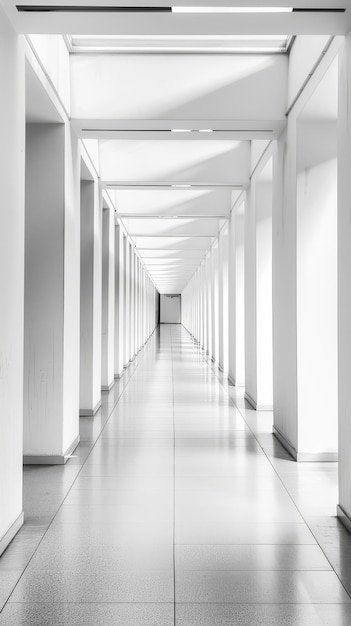 Photo abstract white corridor a minimalist hallway of receding white frames leading