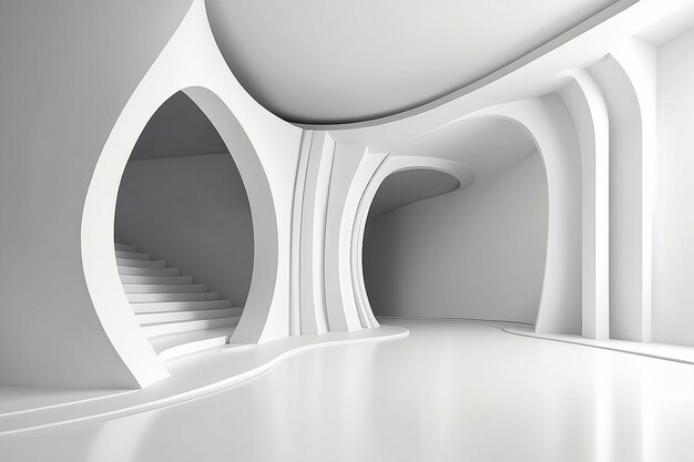 Abstract White Curved Walls 3D Render Architecture