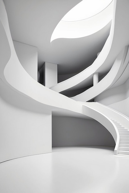 Abstract White Curved Walls 3D Render Architecture