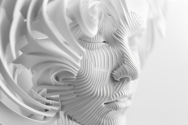 Photo abstract white face sculpture with geometric patterns