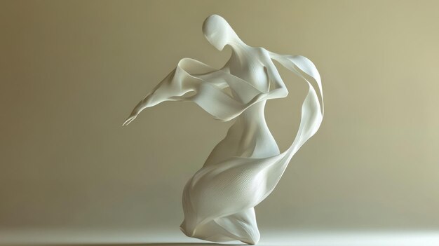 Photo abstract white figure with flowing fabric