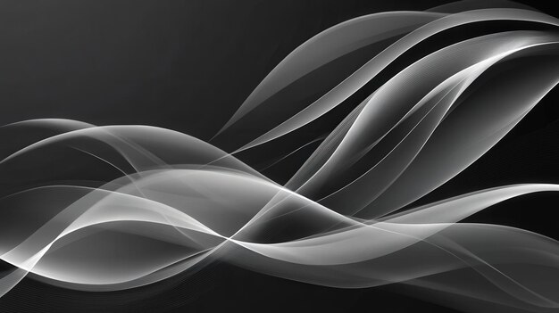 Abstract White Flowing Lines on Black Background