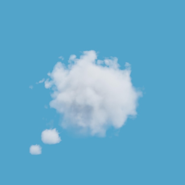 Abstract white fluffy cloud on blue sky background.Cloud shaped like bubble speech thinking symbol.3d rendering illustration.